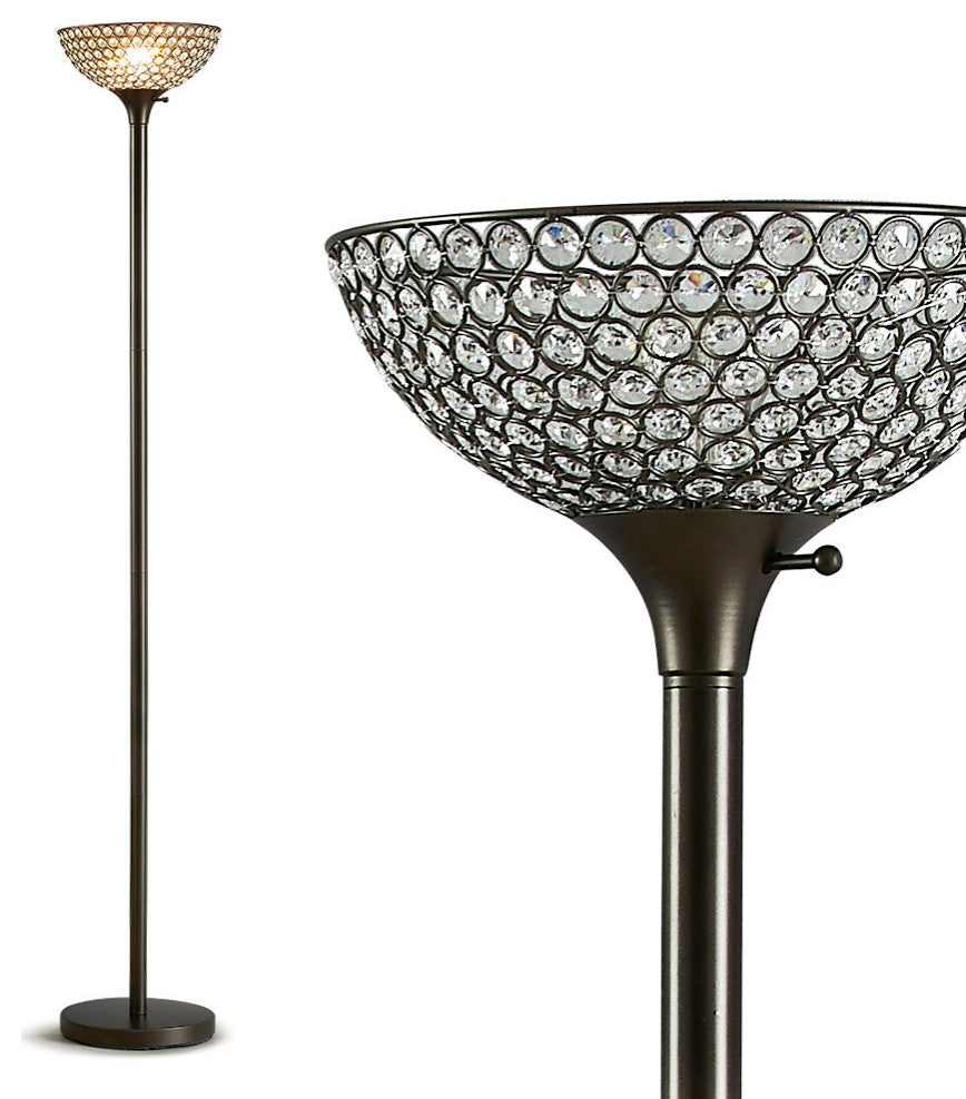 HOMEGLAM Lucie 71-inch Crystal Shade Torchiere Floor Lamp, Dark Bronze