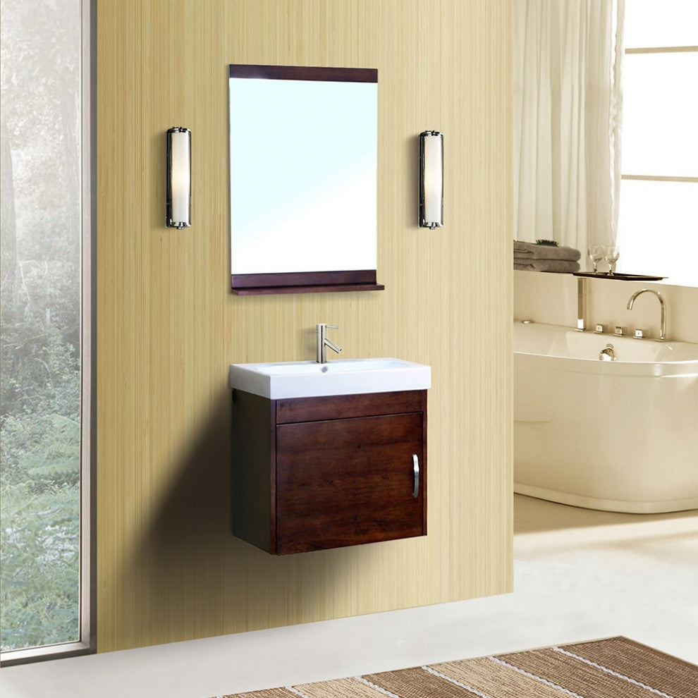 24.4" Single Wall Mount Style Sink Vanity-Wood- Walnut