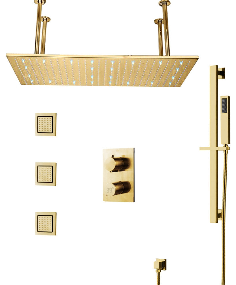 Led 20*40" Digital Brushed Gold Ceiling Shower System With Handheld Shower