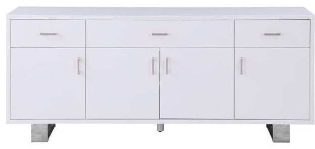 Large Sideboard, Multiple Cabinet & Drawers, Great for Storage, White/Chrome