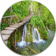 Cascades In Plitvice Lakes, Landscape Photo Round Metal Wall Art, 36"