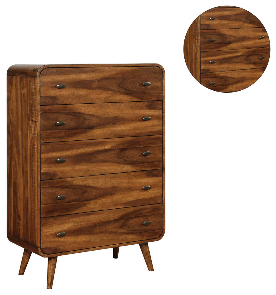 5 Drawers Wooden Chest, Dark Walnut
