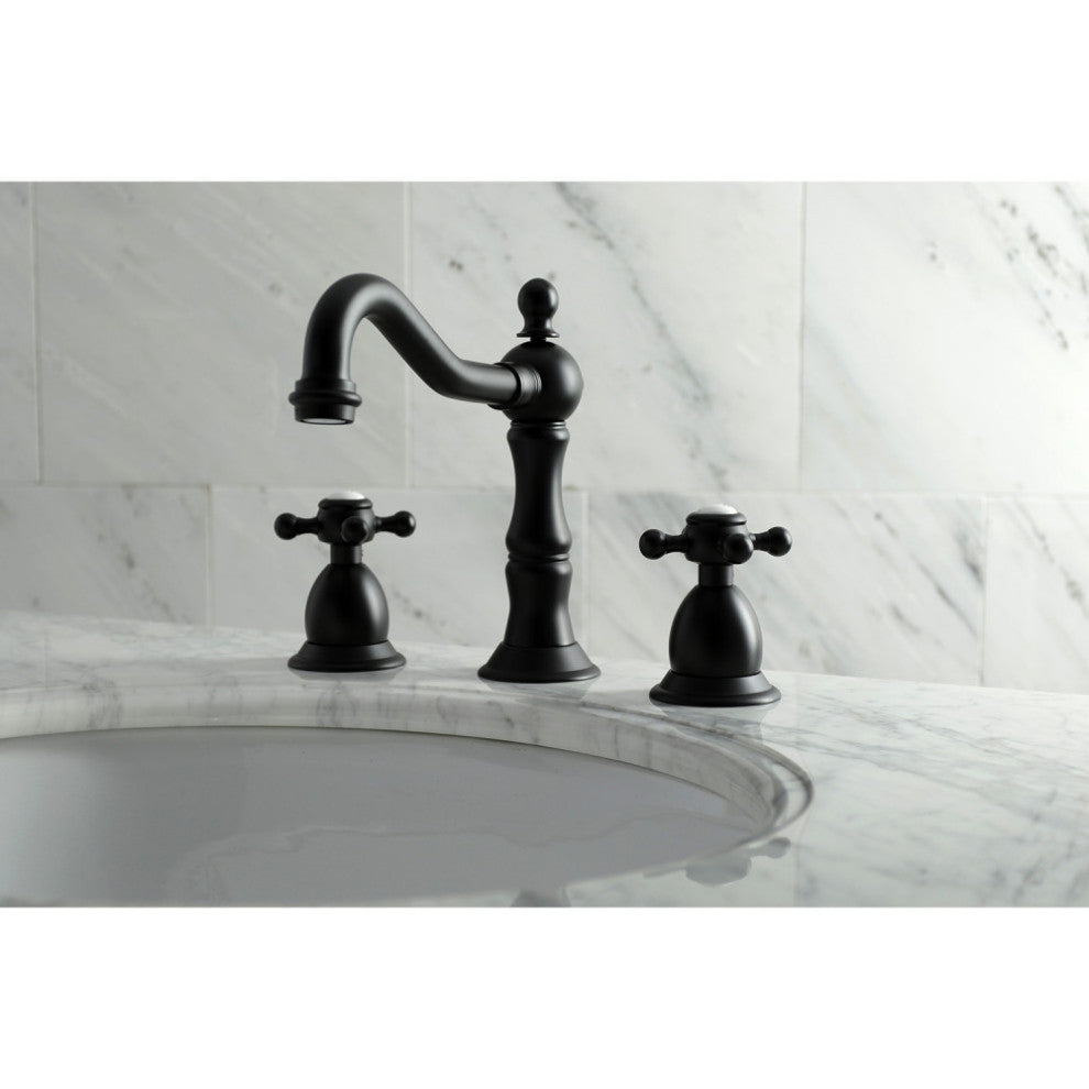 Kingston Brass Widespread Bathroom Faucet With Brass Pop-Up, Matte Black