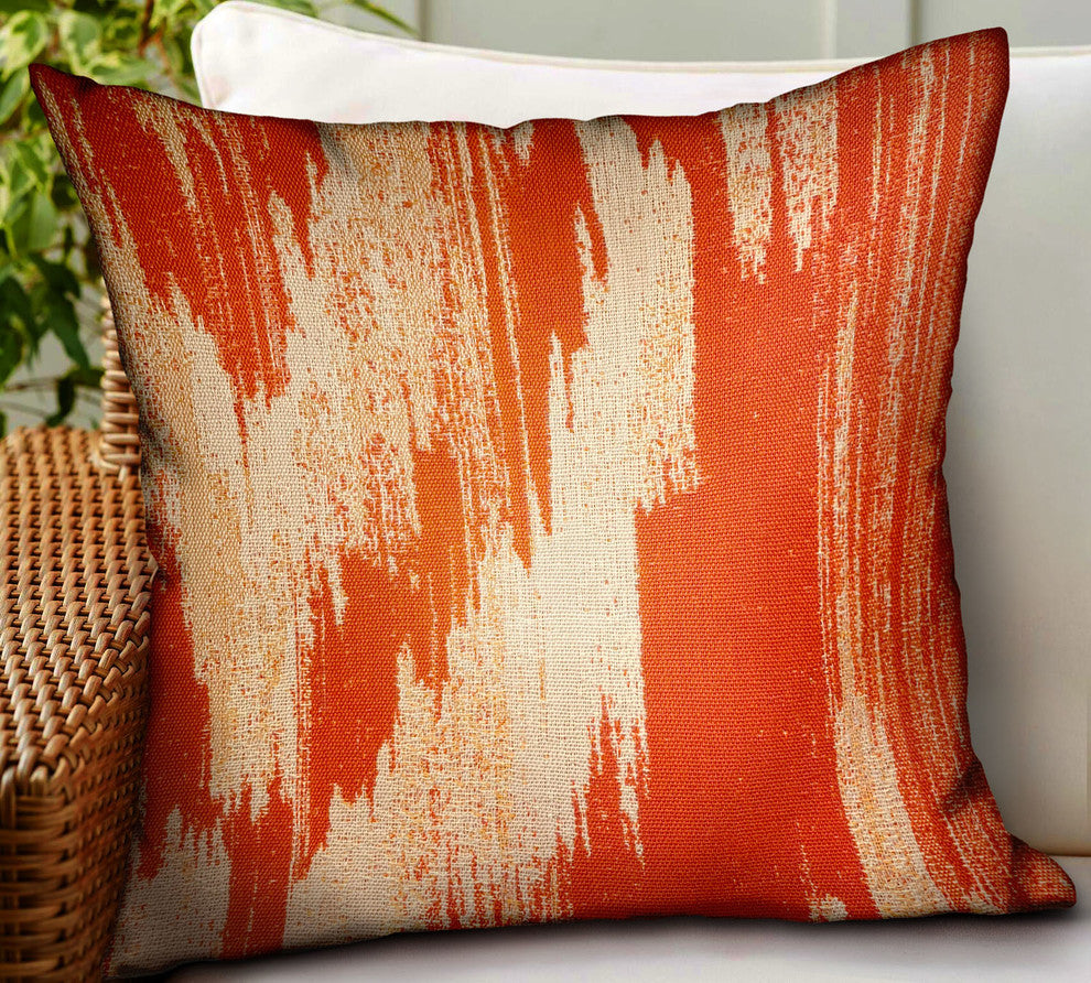 Plutus Tangelo Avalanche Orange Ikat Luxury Outdoor/Indoor Throw Pillow, 16"x16"