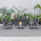 LeisureMod Walbrooke Grey Patio Sofa Set With Round Fire Pit Table, Charcoal