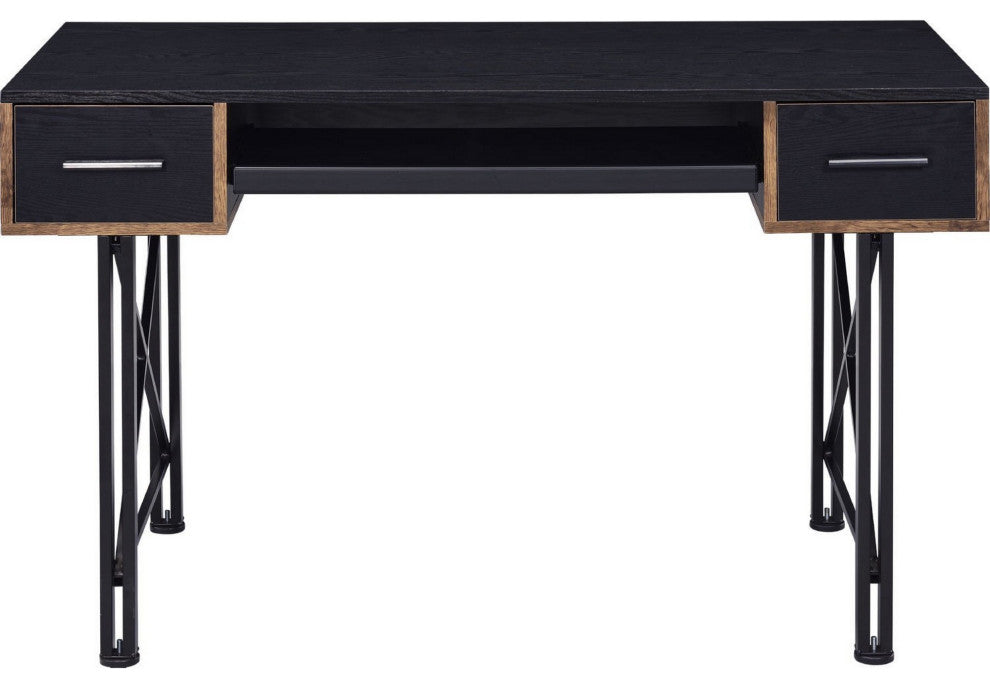Benzara BM250324 Computer Desk With 2 Drawers and Keyboard Tray, Black