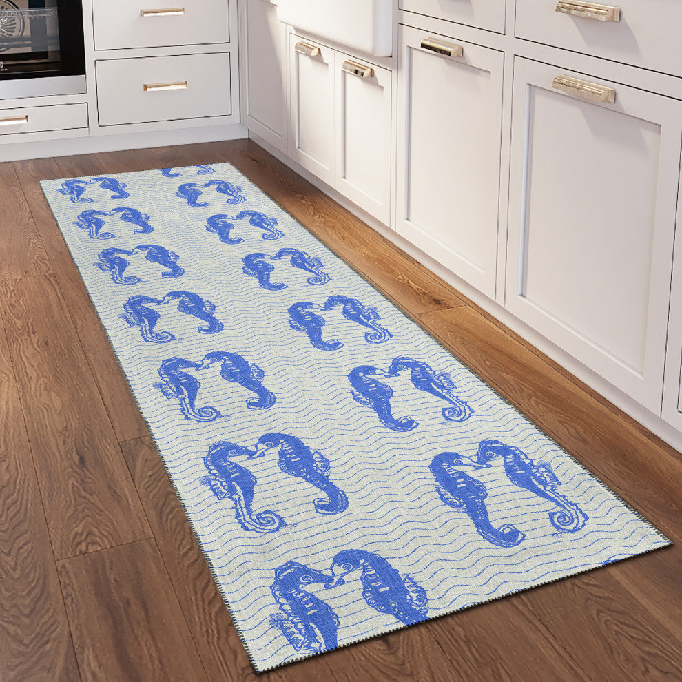 Indoor/Outdoor Seabreeze SZ15 Navy Machine Washable 2'3" x 7'6" Runner Rug