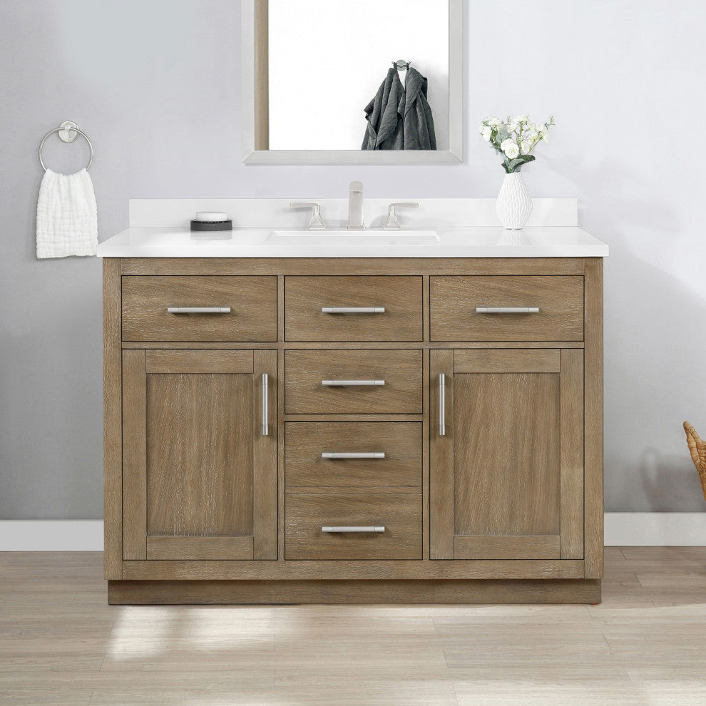 Ove Decors Bailey 48" Single Sink Vanity, Driftwood Oak With Black Hardware