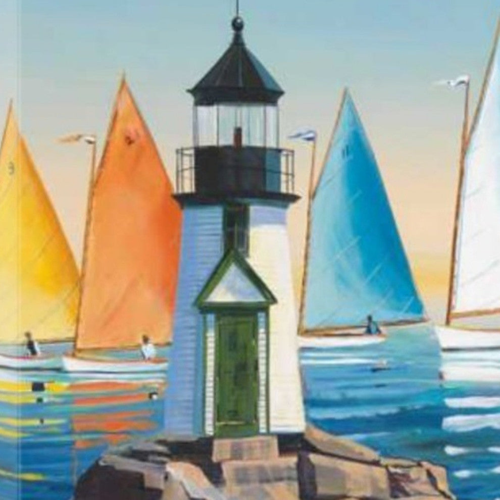 Colorful Sailboats With Lighthouse 2 Giclee Wrap Canvas Wall Art