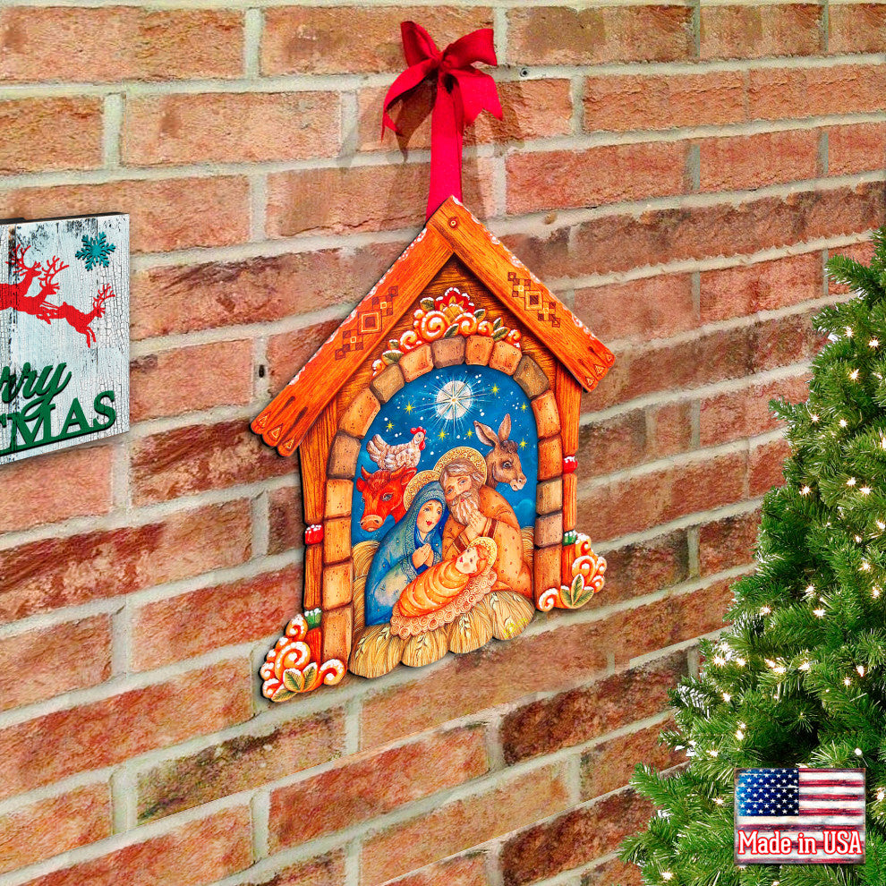Village Nativity Door Hanger