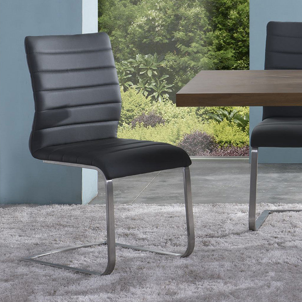Armen Living Fusion Faux Leather & Metal Dining Chai in Gray/Stainless Steel