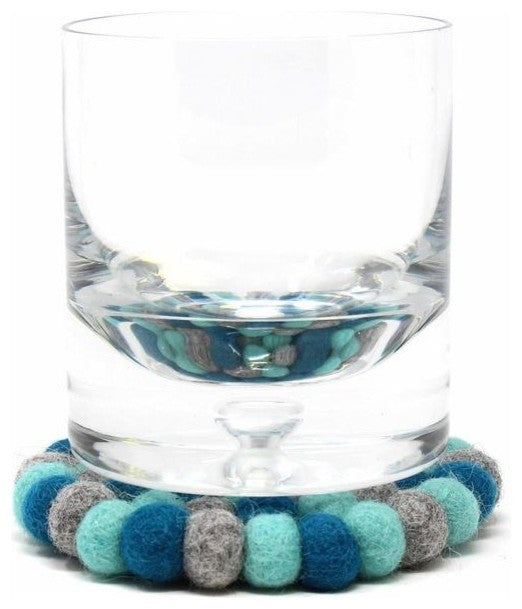 Felt Ball Coasters, Set of 4, Light Blues