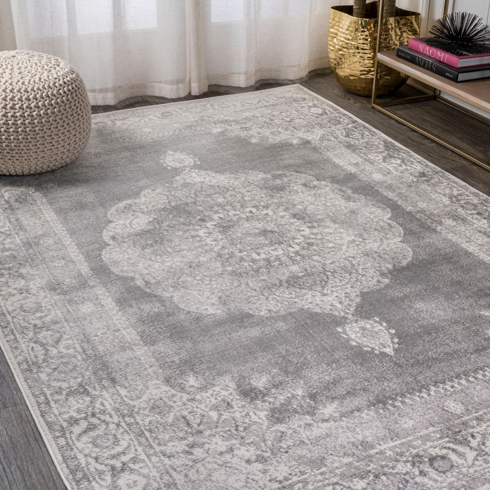 Rosalia Cottage Medallion Area Rug, Gray/Dark Gray, 8 X 10