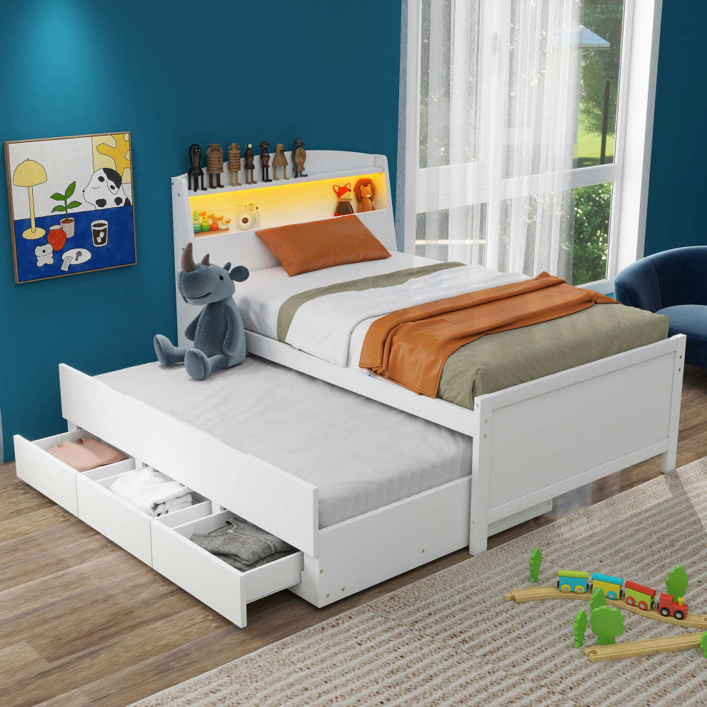 Gewnee Twin Size Platform Bed with Storage LED Headboard