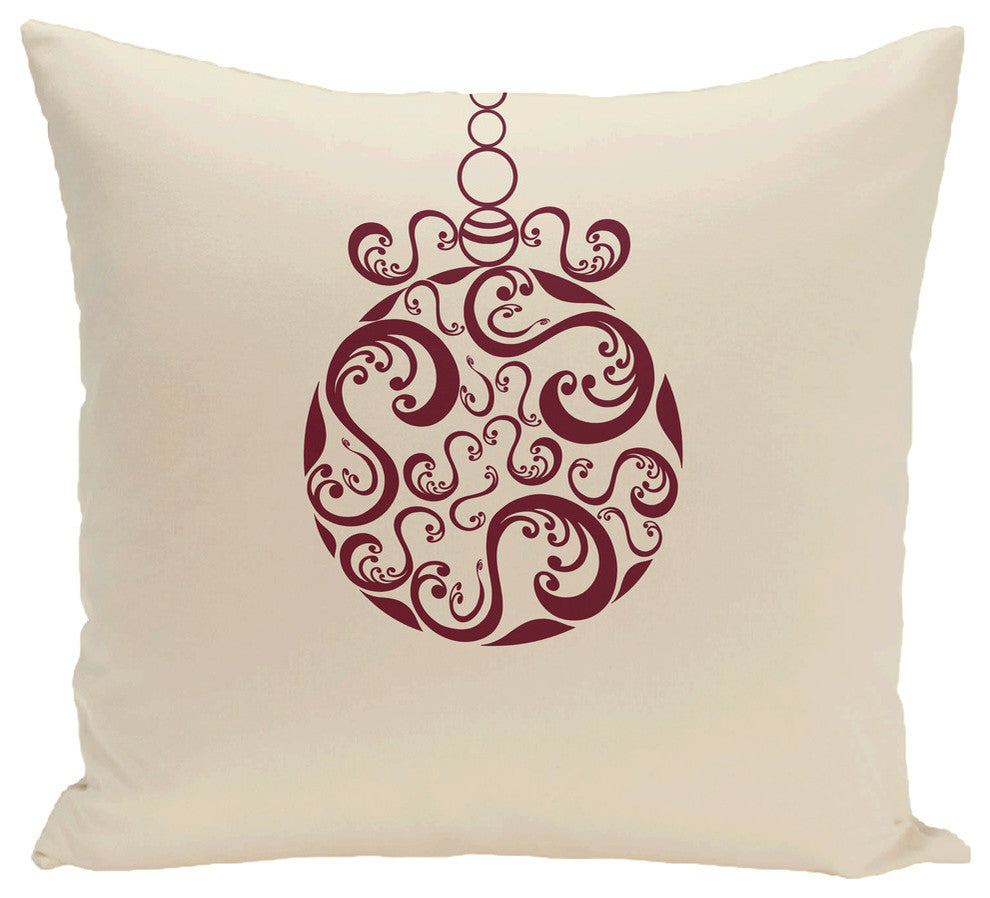 Fancy-Bulb, Decorative Holiday Print Pillow, Ivory And Cream, 16"x16"