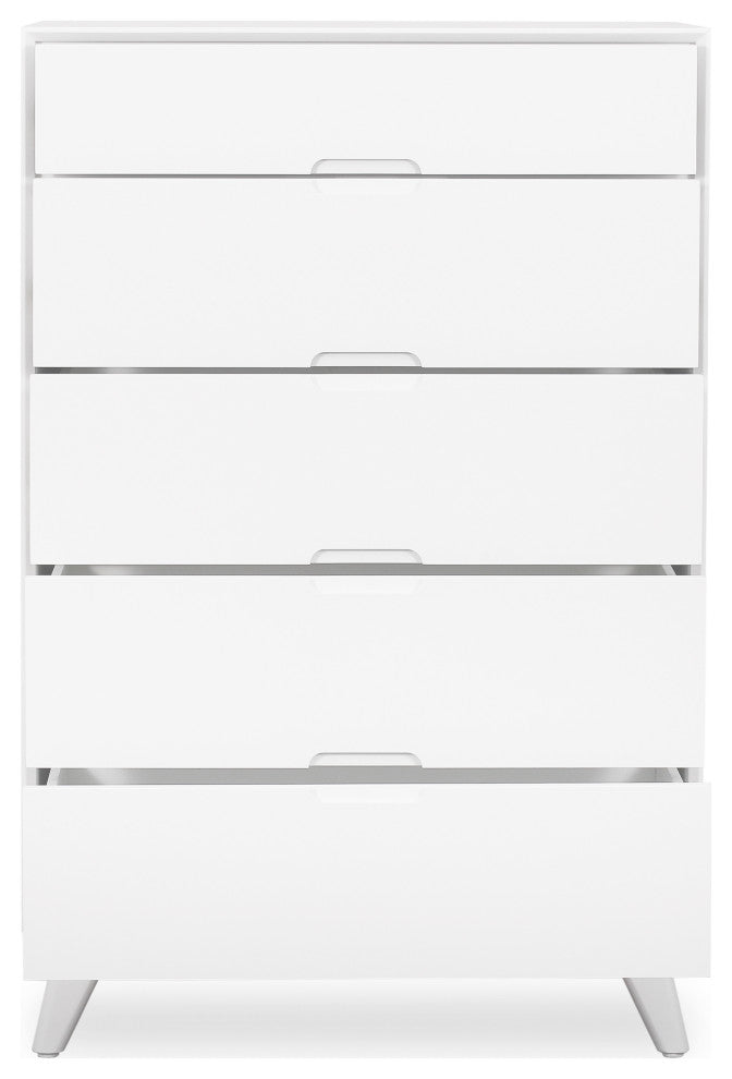 Modern High Chest Dresser With Goove Handles, White