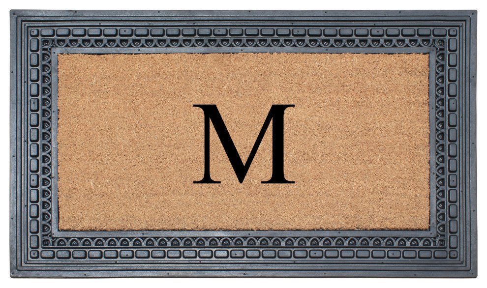 Rubber And Coir, Black/Beige  24"x39" Heavy Duty Outdoor Monogrammed Doormat, M