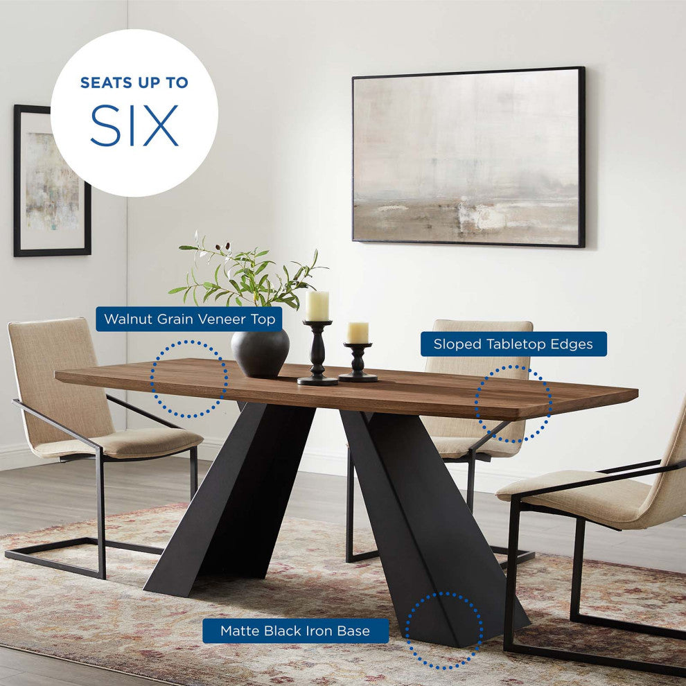 Dining Table, Wood, Metal, Brown Walnut, Modern, Bistro Restaurant Hospitality