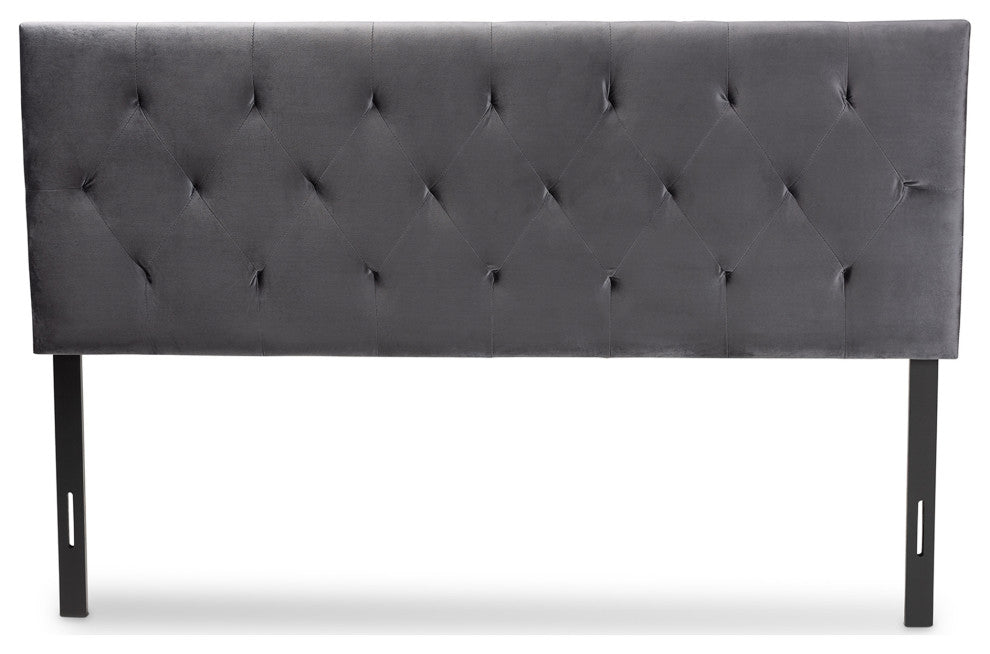 Francesca Modern Velvet Fabric Upholstered Headboard Queen, Gray