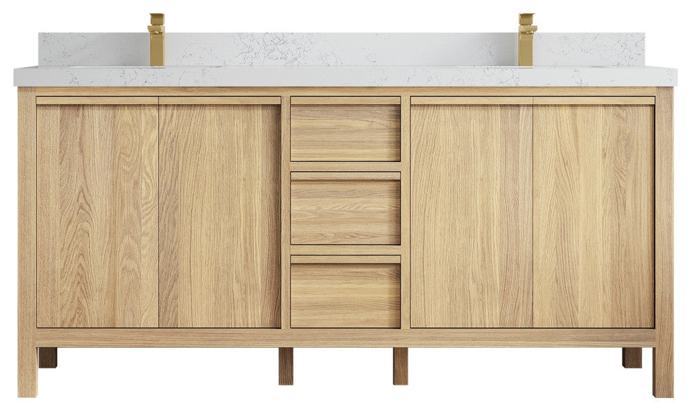 Elizabeth Oak 72" Double Sink Vanity, White 2" Empira Quartz
