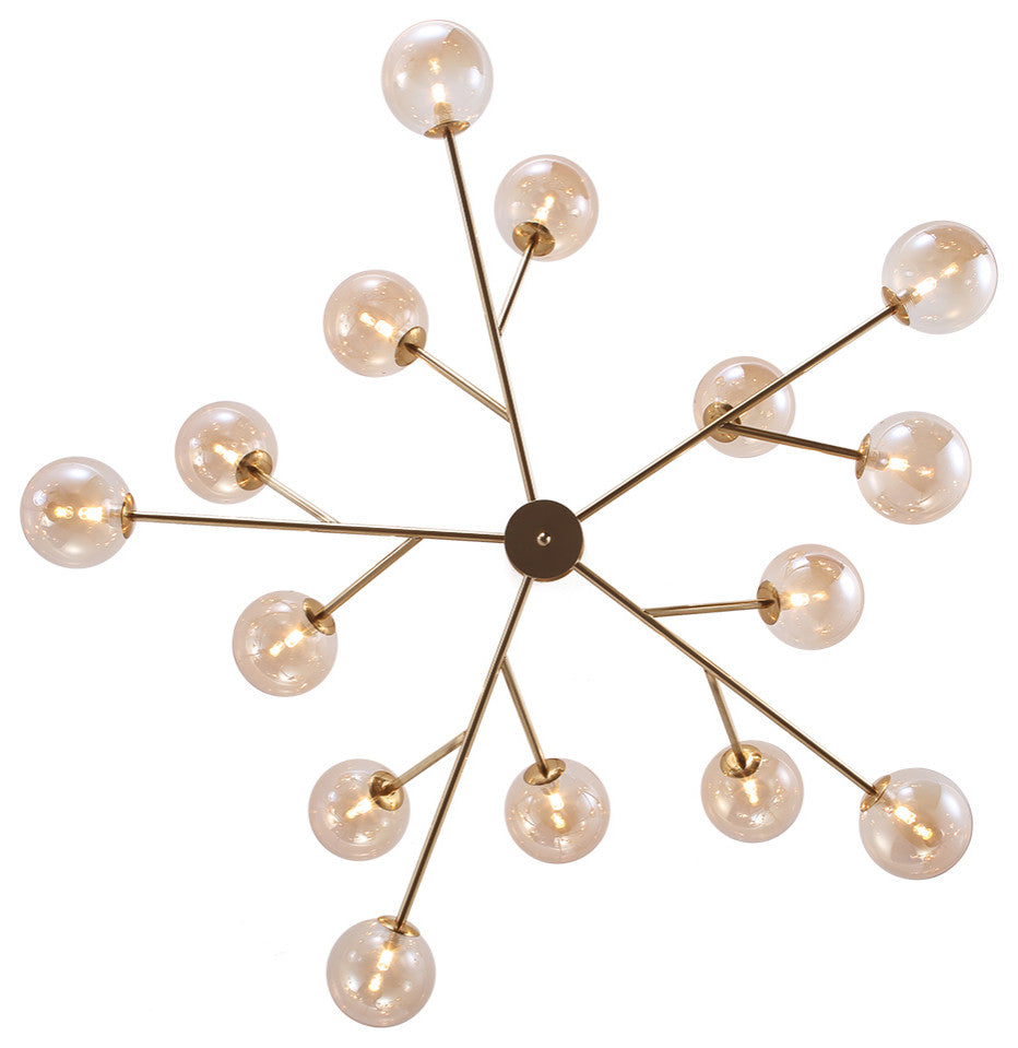 15-Light Glass Globe Bubble Sputnik Chandelier, Gold