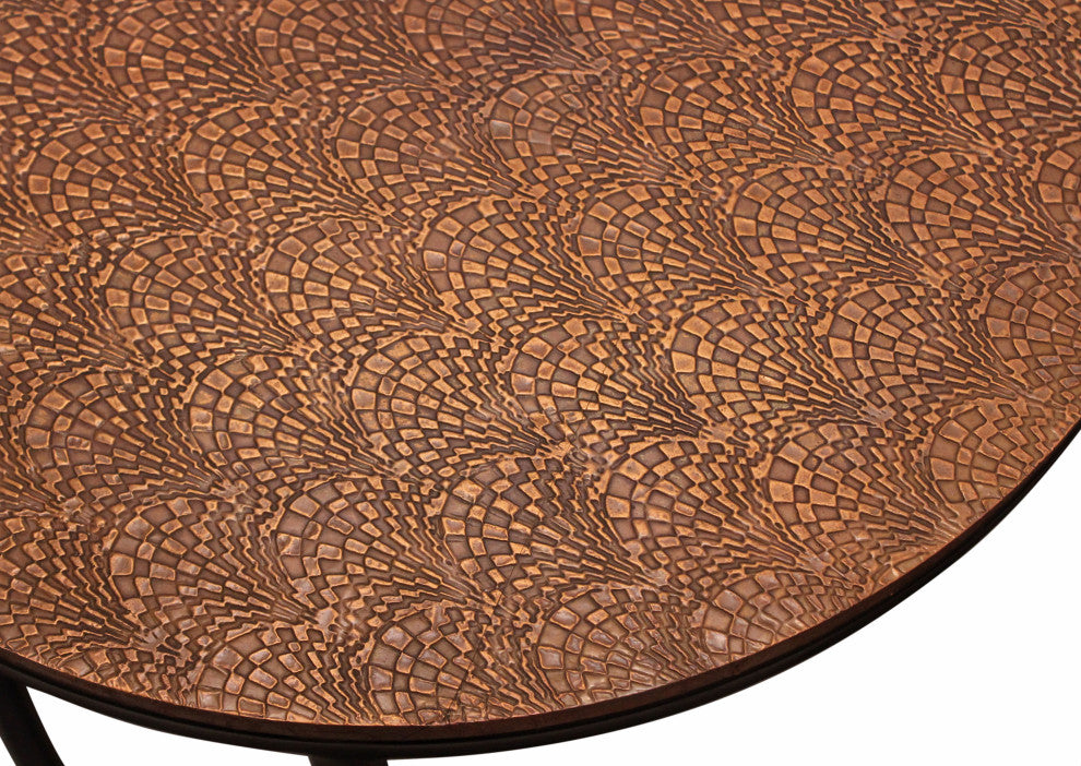 Rave Metal Cladded Top Round Nesting Table, Copper