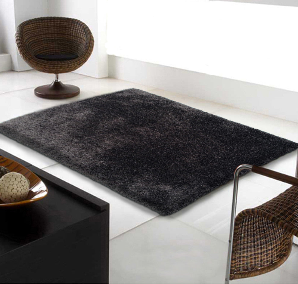 Black Authentic Solid Black Shaggy Hand-Tufted Area Rug, 4x6'