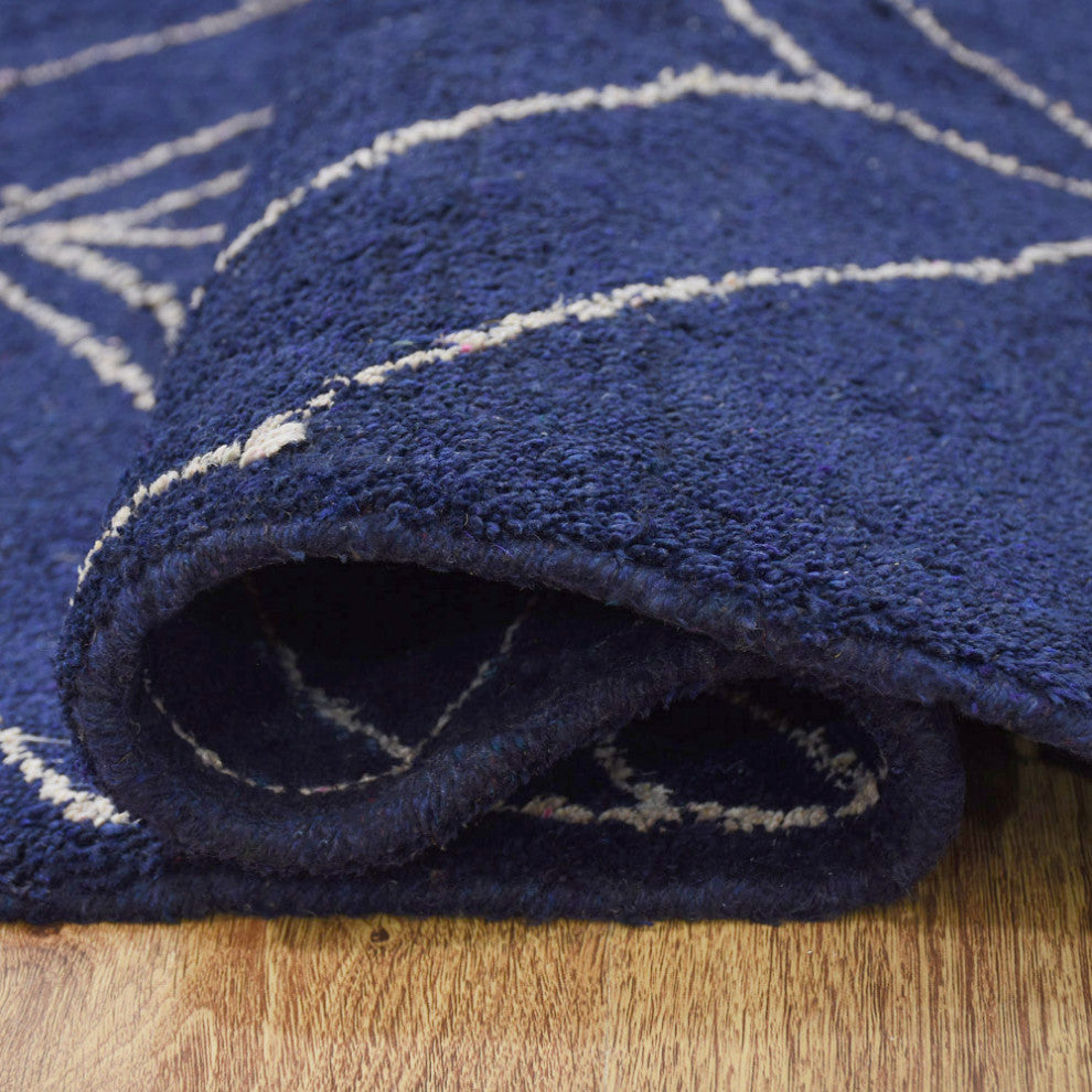 HAND KNOTTED LOOM SILK ECO-FRIENDLY AREA RUGS-Rectangle,Dark Blue,Geometric
