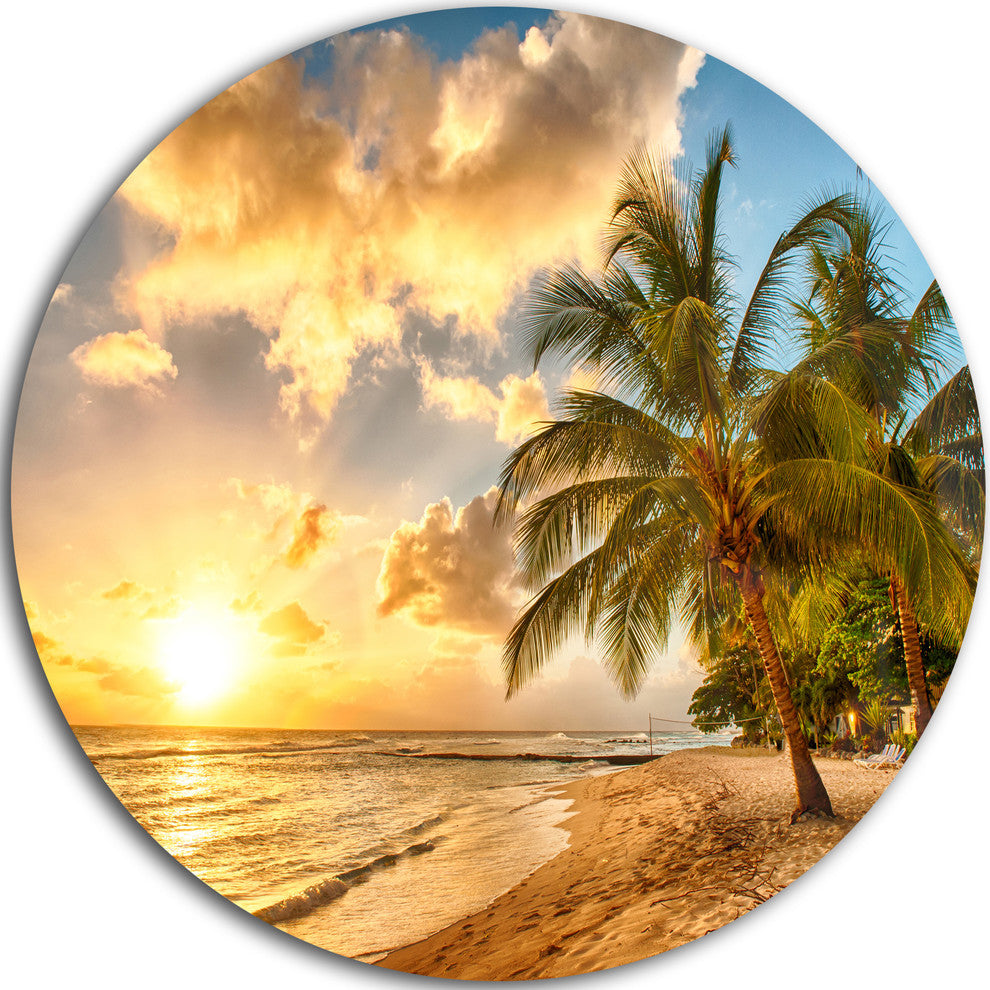 Gorgeous Beach Of Island Barbados, Modern Seascape Round Wall Art, 36"