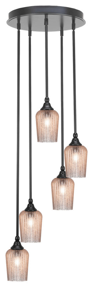 Empire 5-Light Cluster Pendalier, Matte Black/Silver Textured