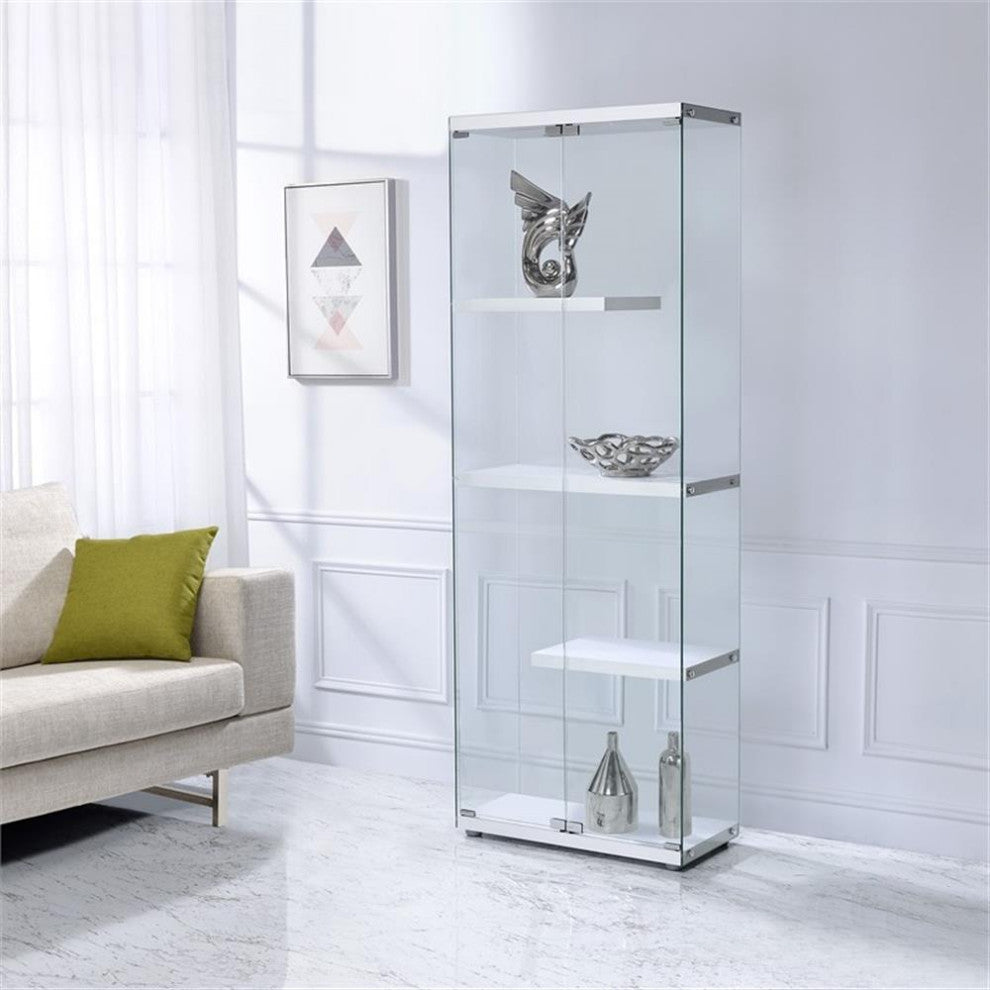 Bowery Hill 68"H Contemporary 3-Shelf Glass Display Cabinet in Clear