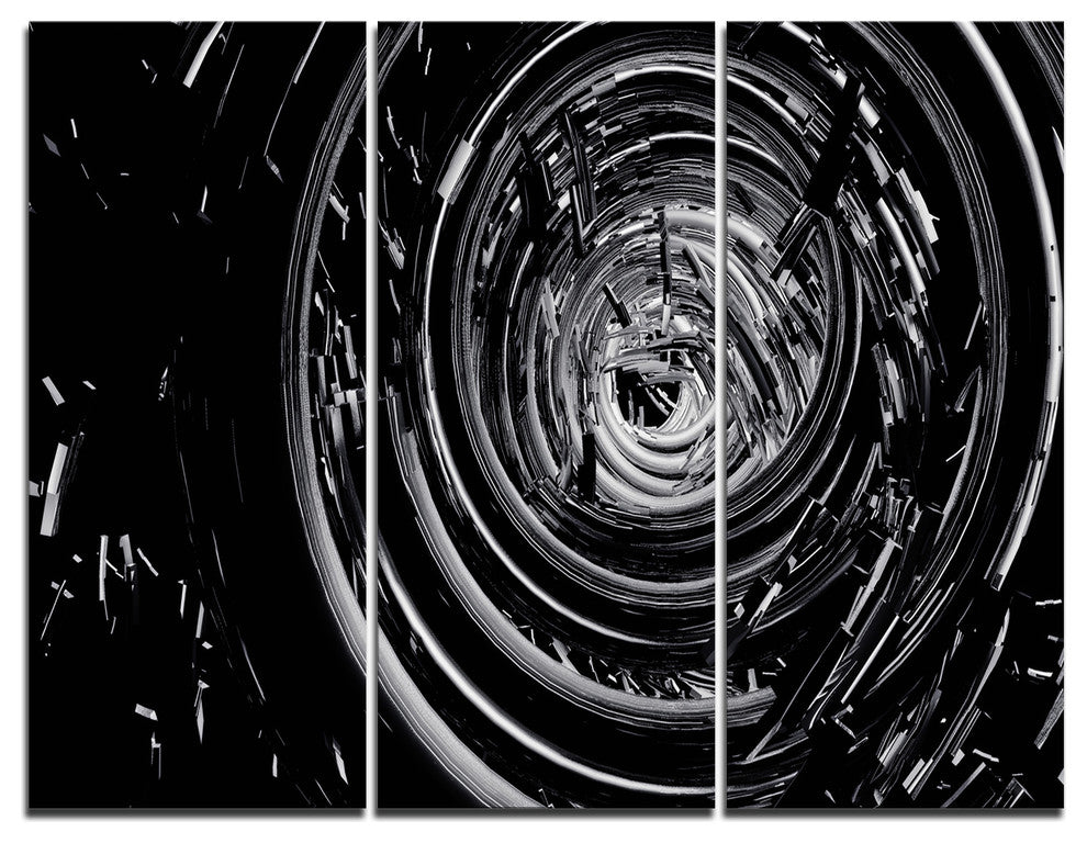 "Fractal 3-D Black Whirlwind" Art Canvas Print, 3 Panels, 36"x28"