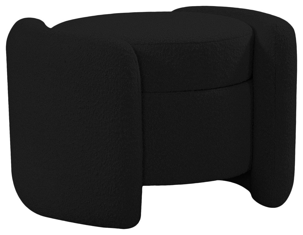 Horizon Boucle Fabric Upholstered Ottoman, Black