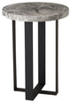 Chuleta Bar Table on Black Metal Base, Chamcha Wood, Gray Stone