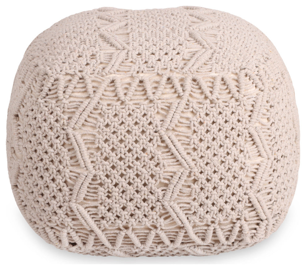 Loft Lyfe Taylynn Ottoman, Hand Knitted, Cotton Yarn, Ivory