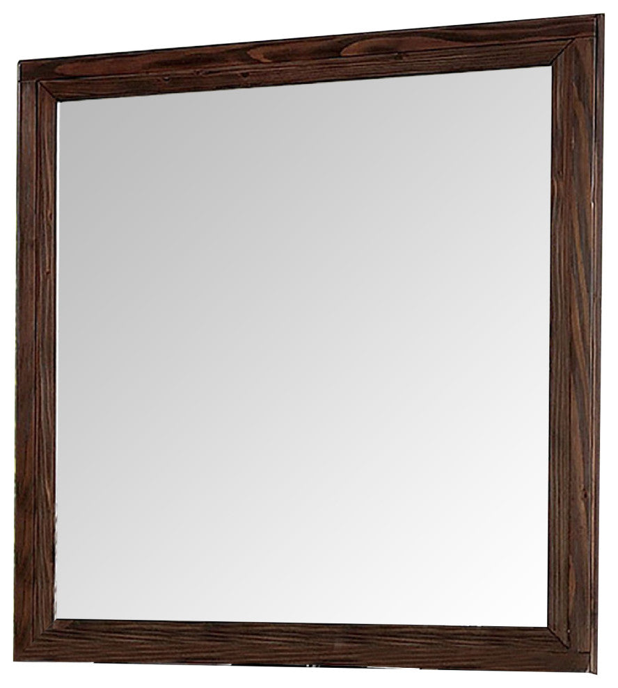 Benzara BM276346 36" Wall Mirror, Molded Trim, Grain Details, Oak Brown