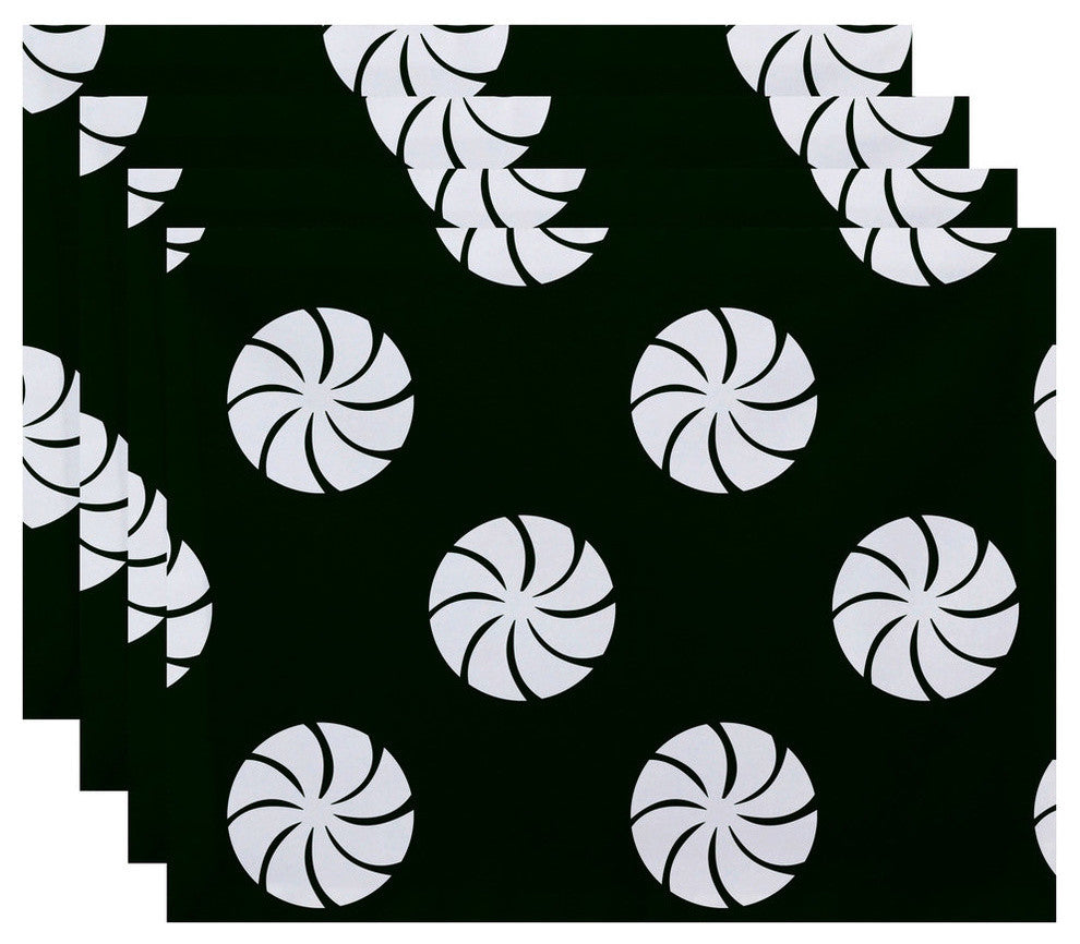 Whirl Of The Season, Holiday Geometric Print Placement, Dark Green, Set of 4