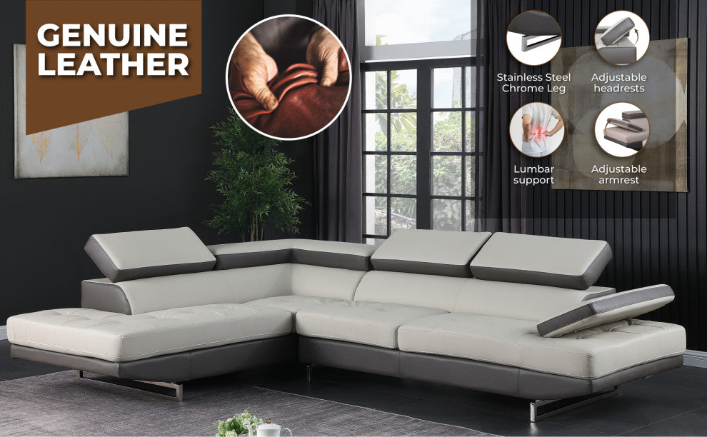 Brooklyn White Leather Air Sectional Left Arm Facing
