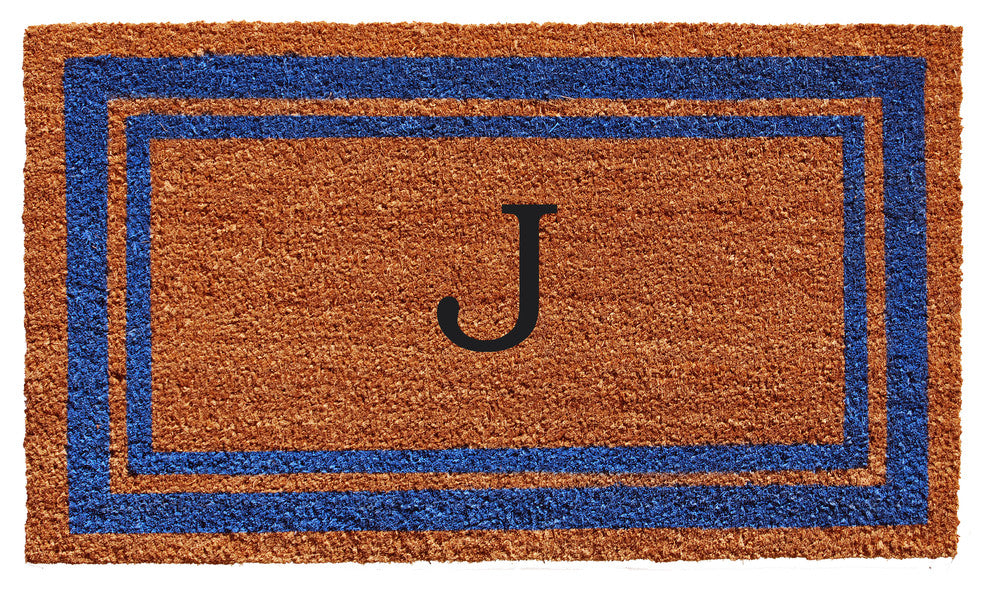 Blue Border 18"x30" Monogram Doormat, Letter J