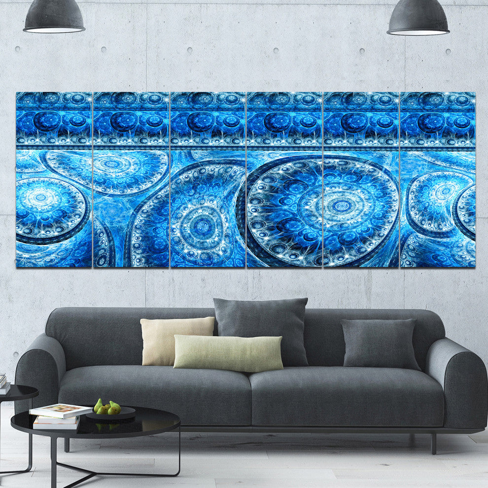 Blue Living Cells Fractal Design, Abstract Canvas Art Print, 70"x28", 6 Panels