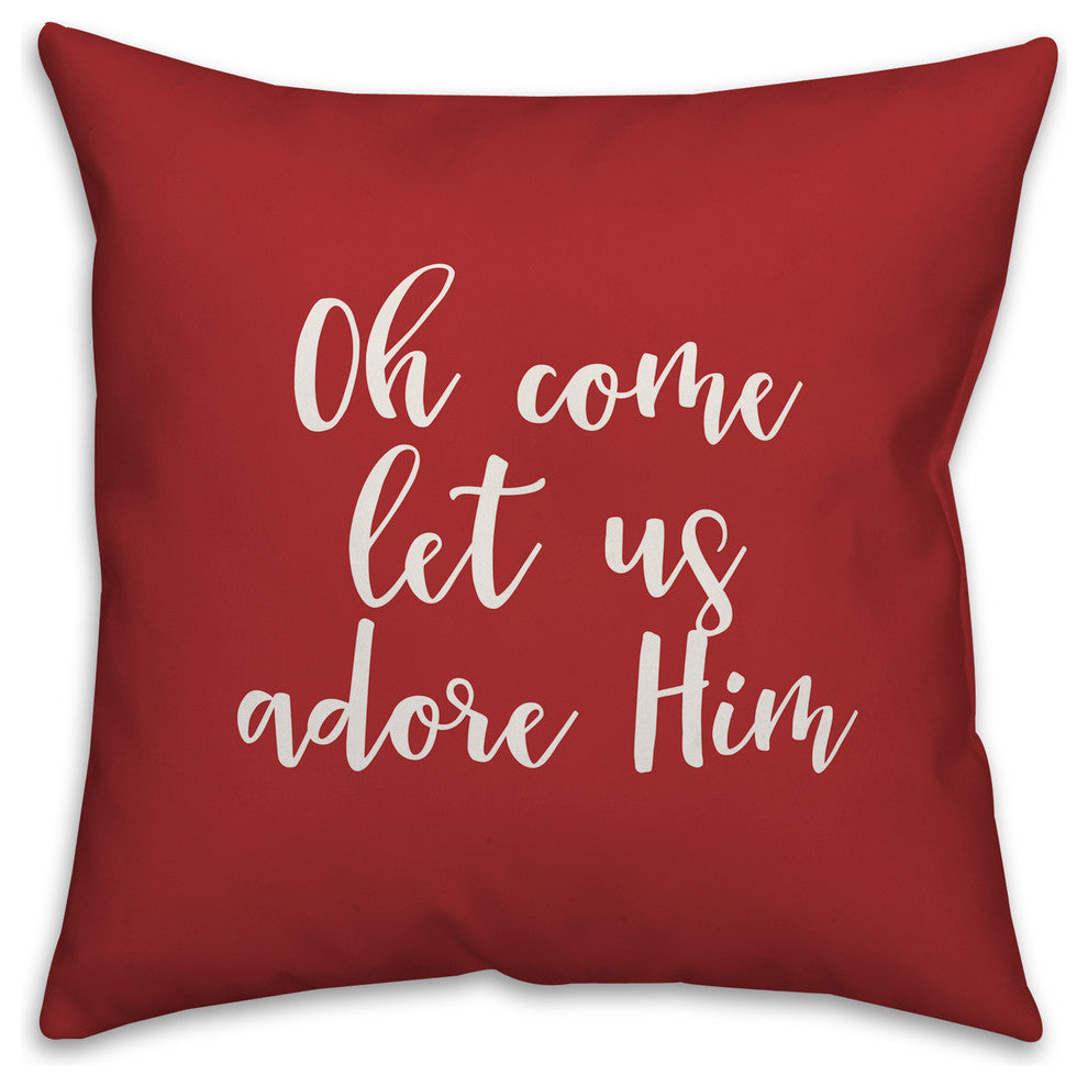 Oh Come Let Us Adore Him, Red 18x18 Throw Pillow Cover