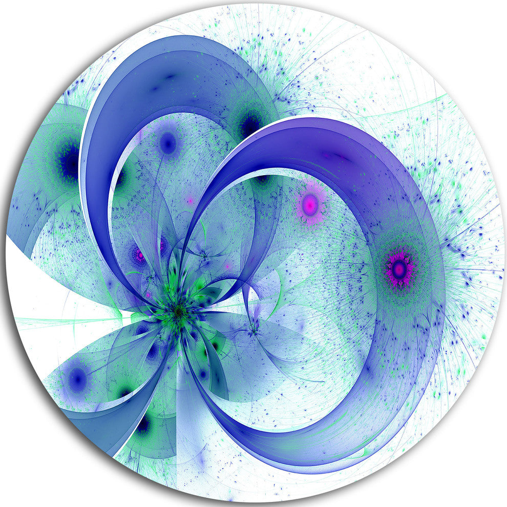 Blue Fractal Flower With Curved Petals, Floral Round Wall Art, 36"