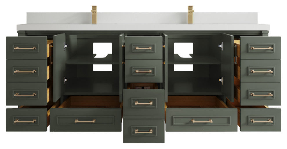 Aberdeen 84 Double Sink Bath Vanity in Pewter Green 2" White Quartz