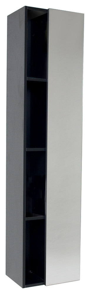 Fresca Black Bathroom Linen Side Cabinet, 4 Cubby Holes, Mirror