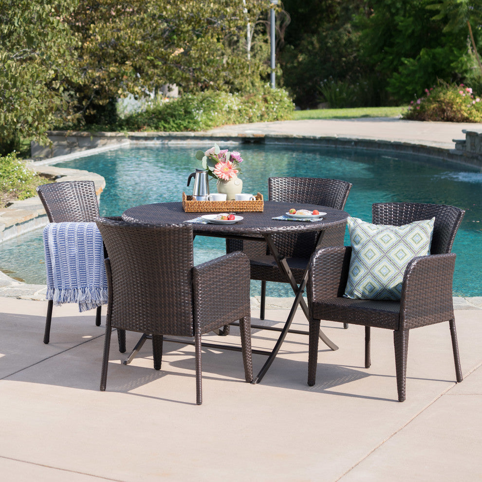 GDF Studio 5-Piece Efrain Outdoor Multi-Wicker Dining Set With Foldable Table
