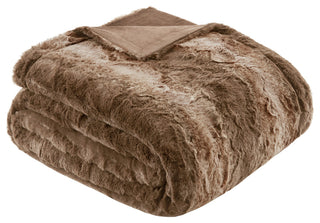 Madison Park Faux Tip Dyed Brushed Long Fur Throw, Tan