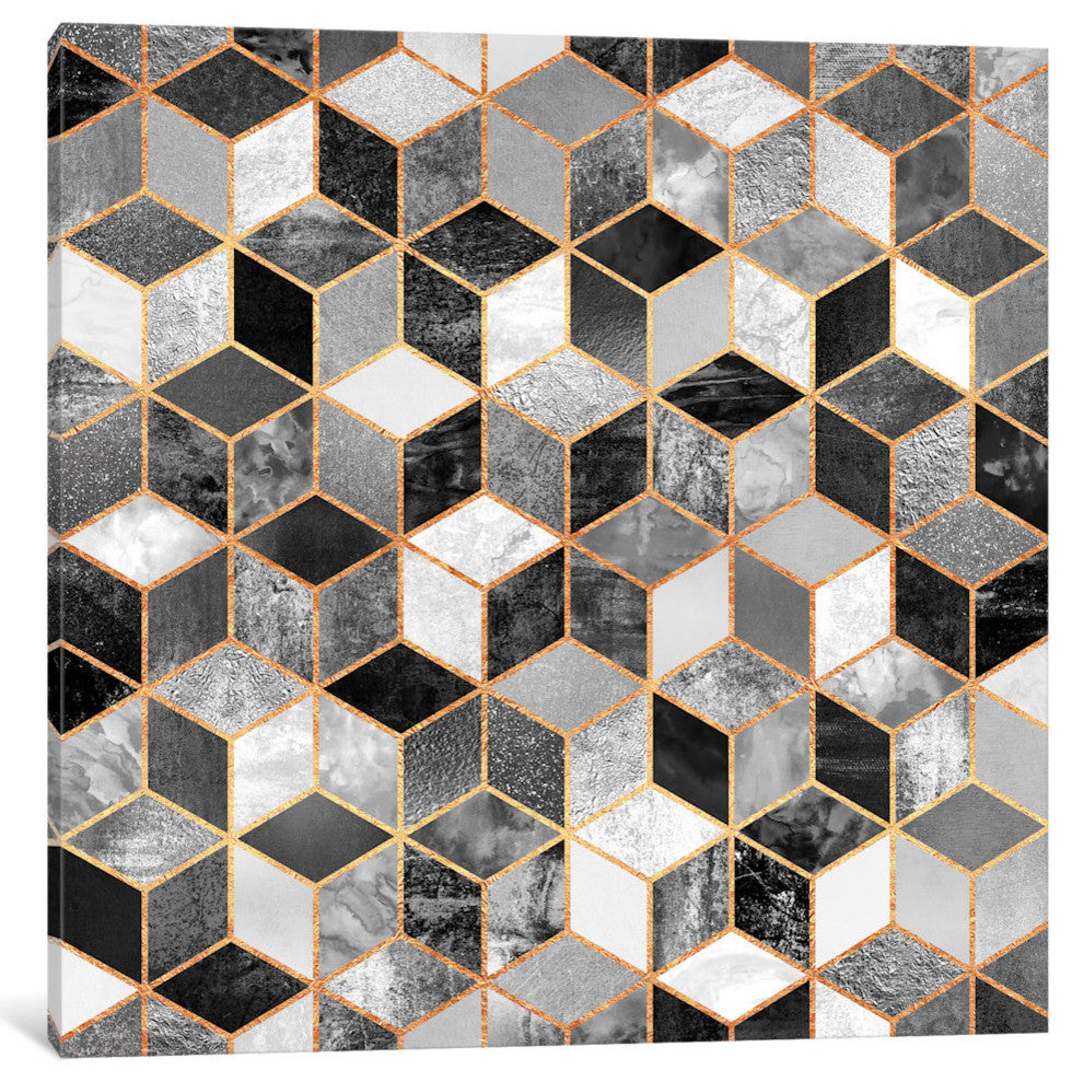 "Black And White Cubes" by Elisabeth Fredriksson, Canvas Print, 12"x12"