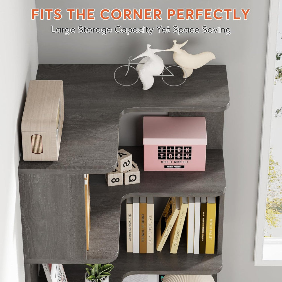 Tribesigns Corner Bookcase, L-Shaped Bookshelf, Book Shelf, Display Shelves