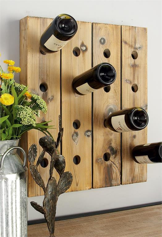 Brown Wood Rustic Wall Wine Rack