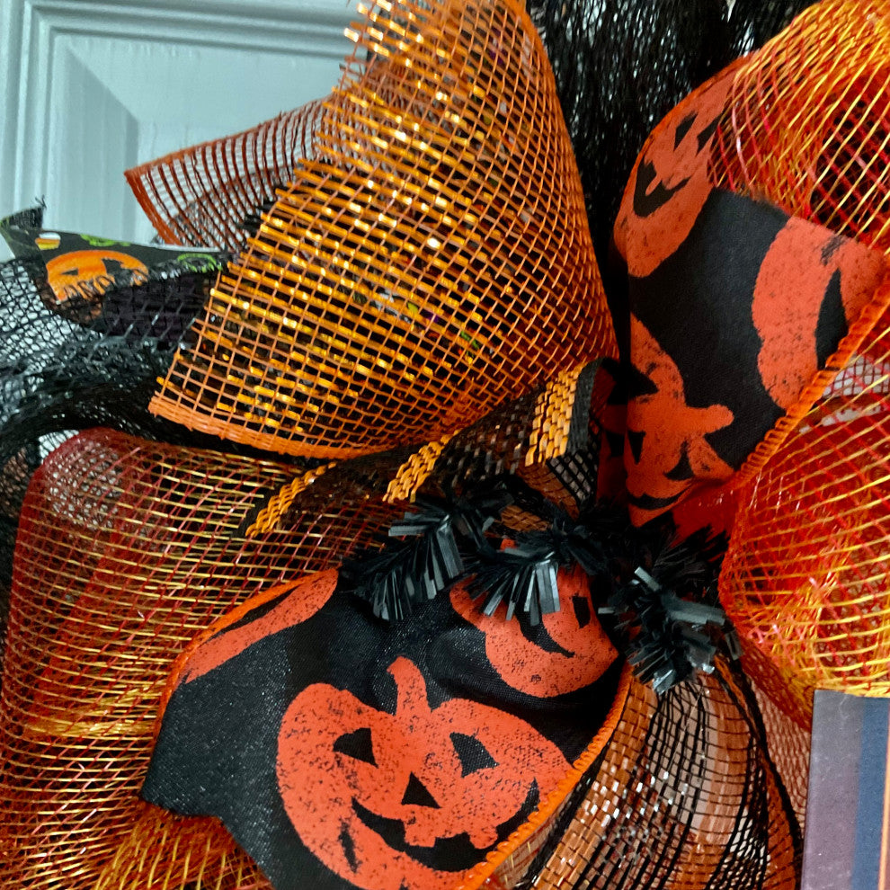 Happy Halloween Gothic Cat Handmade Deco Mesh Wreath